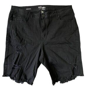 Refuge+ By Charlotte Russe Women’s Black Bermuda Distressed Shorts Size 22 Denim